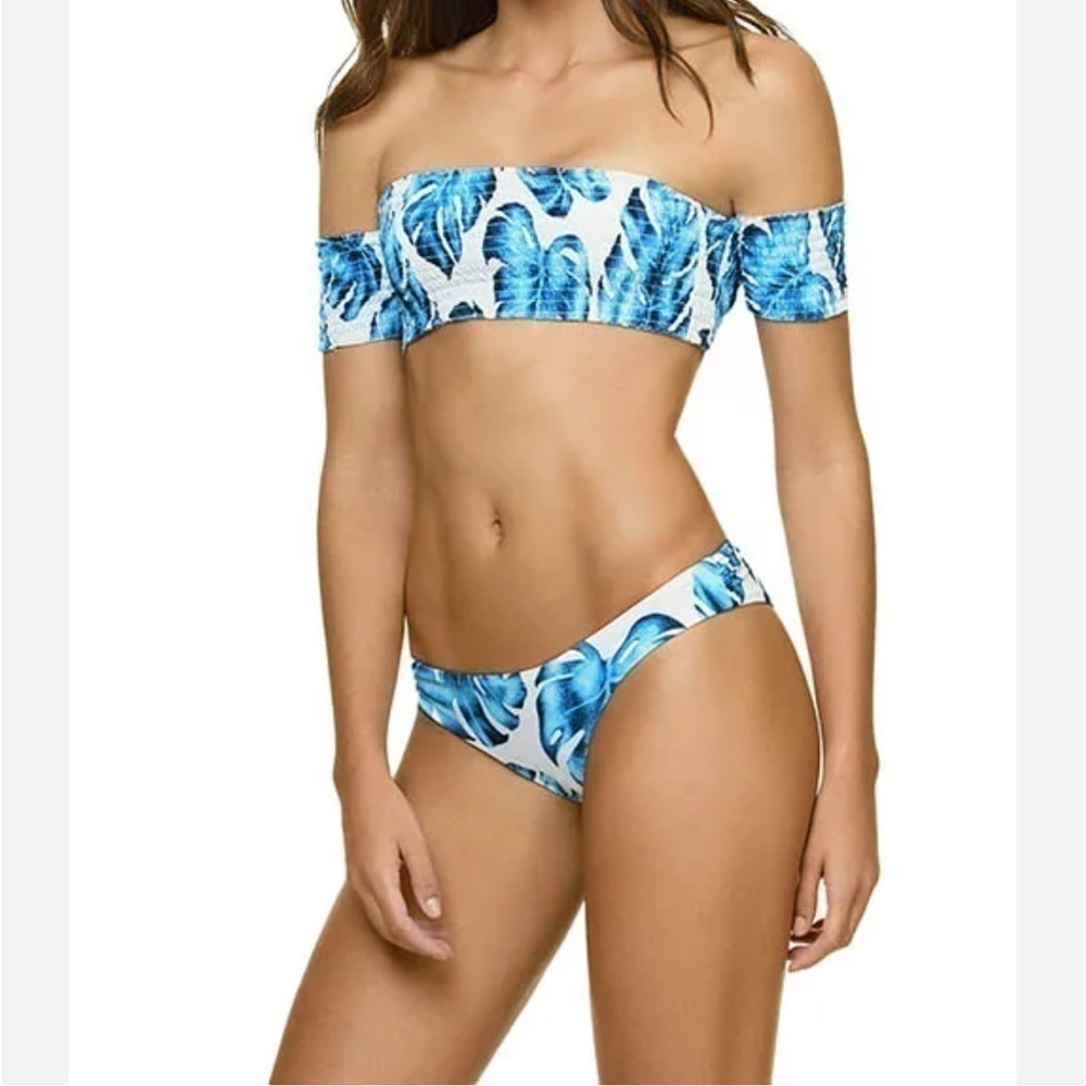 PilyQ Wailea Smocked Off-Shoulder Top and Basic Ruched Bottom Bikini Size S/M